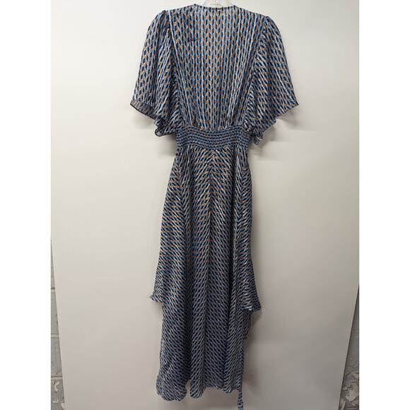 MAJE Richelane Metallic Jacquard Maxi Dress Blue Asymmetrical Size 40 Large - Picture 10 of 15